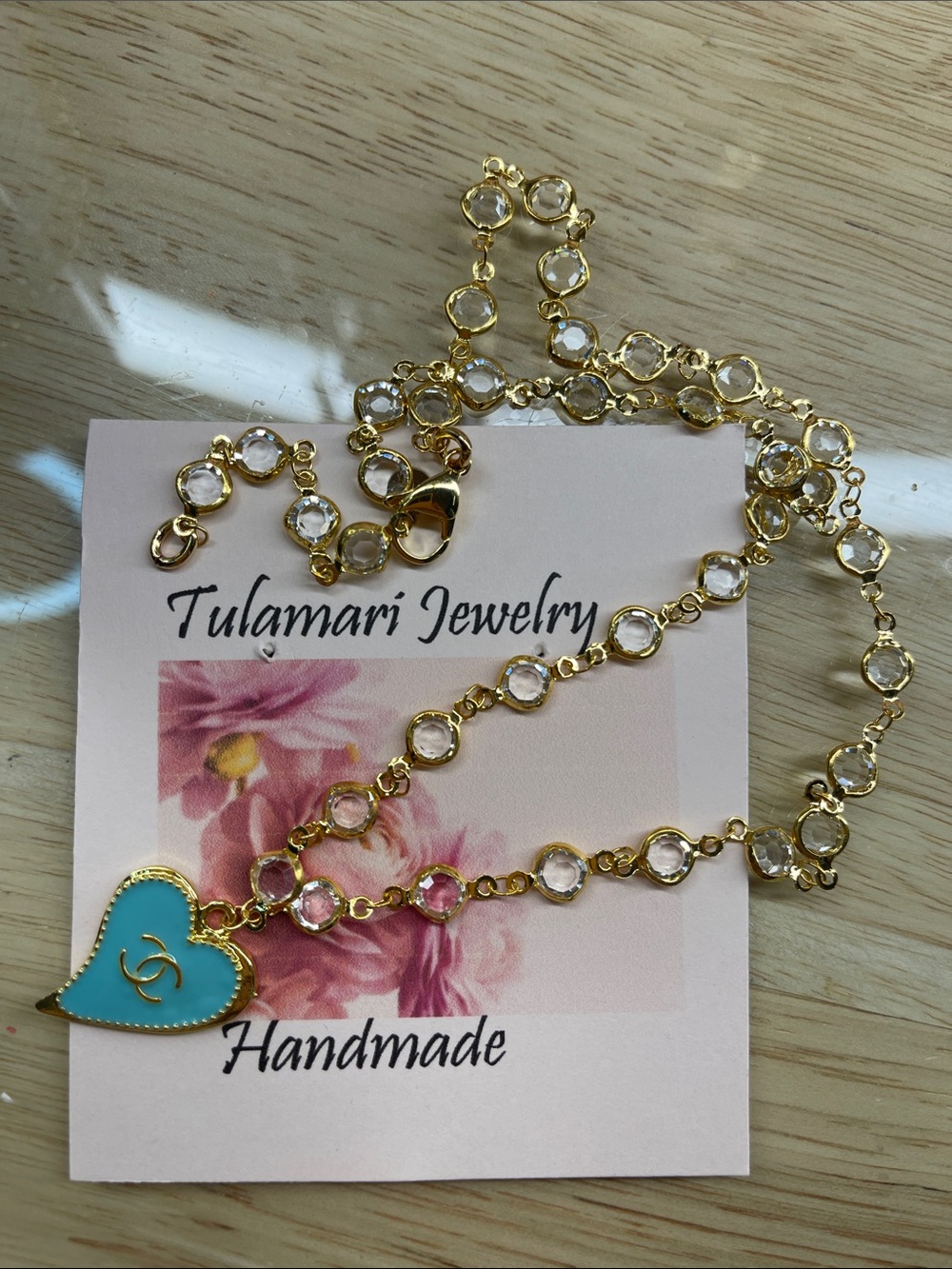 14K Gold Stainless Steel Necklace with Turquoise Heart Pendant - Picture 3 of 4